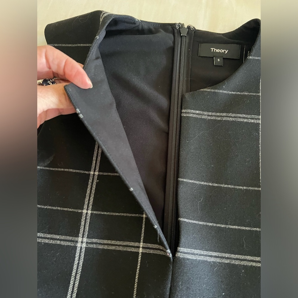 Theory Black and Gray Plaid Top
